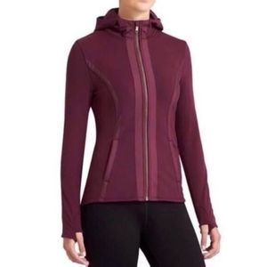 Athleta Purple Utility Jacket with Hood and Sleek Design